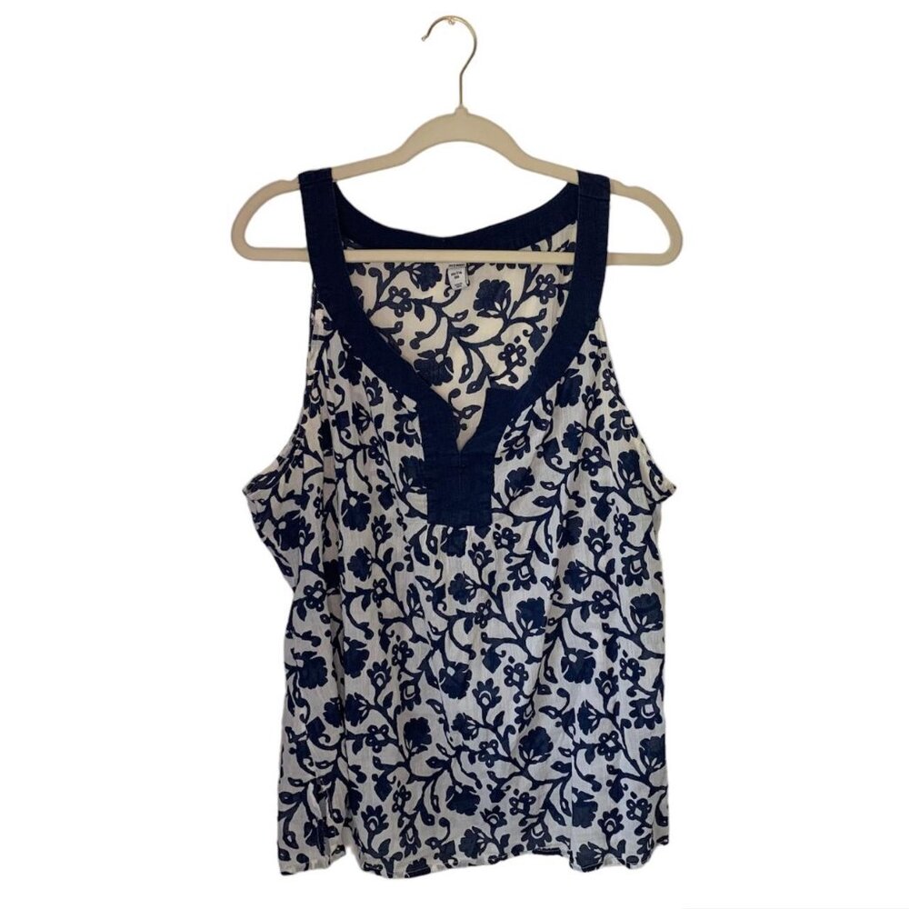 Old Navy Sheer White and Navy Top